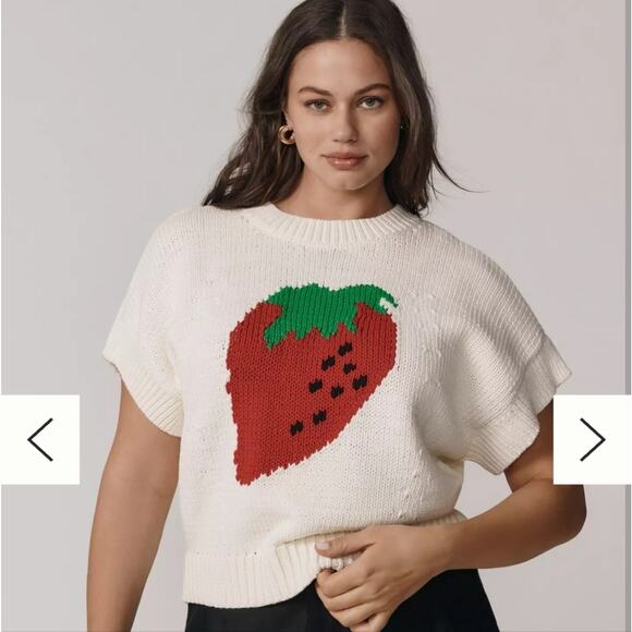 Anthropologie Maeve Strawberry The Pippa Crew-Neck Sweater Sz S - Picture 3 of 7